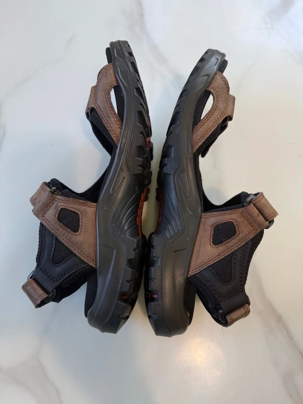 Ecco Men's Brown & Black Adjustable Leather Sandals size 45